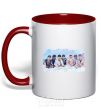 Mug with a colored handle BTS in the clouds red фото