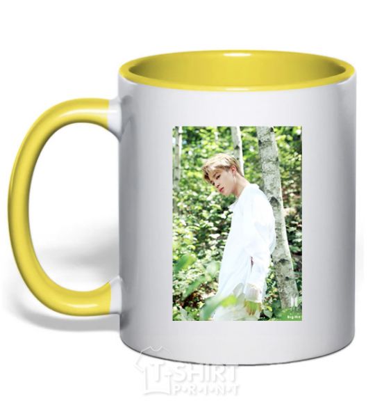 Mug with a colored handle BTS Jimin yellow фото