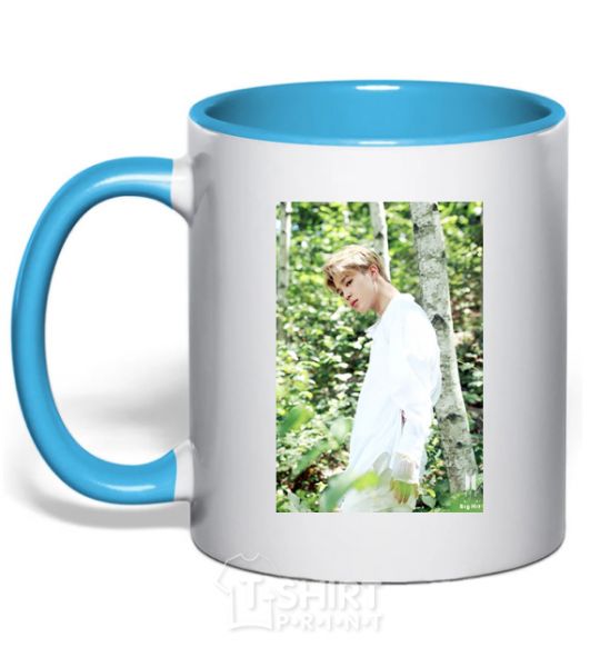 Mug with a colored handle BTS Jimin sky-blue фото