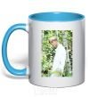 Mug with a colored handle BTS Jimin sky-blue фото