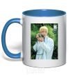 Mug with a colored handle BTS V with camera royal-blue фото