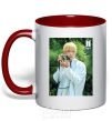 Mug with a colored handle BTS V with camera red фото