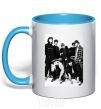 Mug with a colored handle Bangtan Boys black sky-blue фото