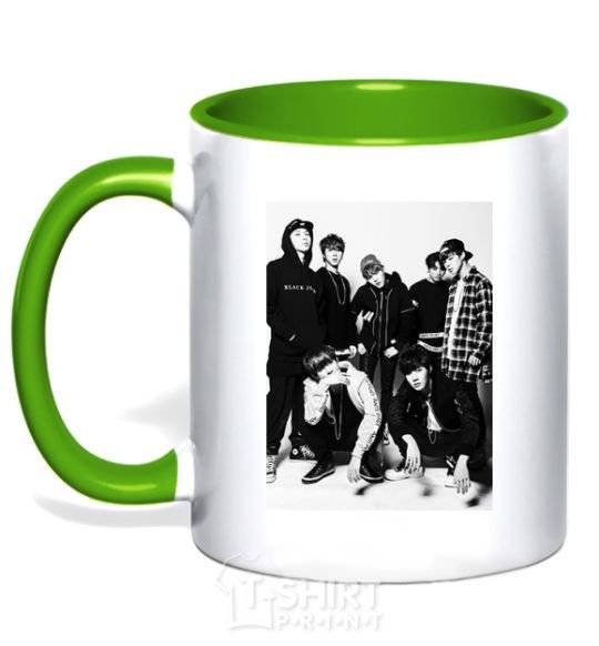 Mug with a colored handle Bangtan Boys black kelly-green фото