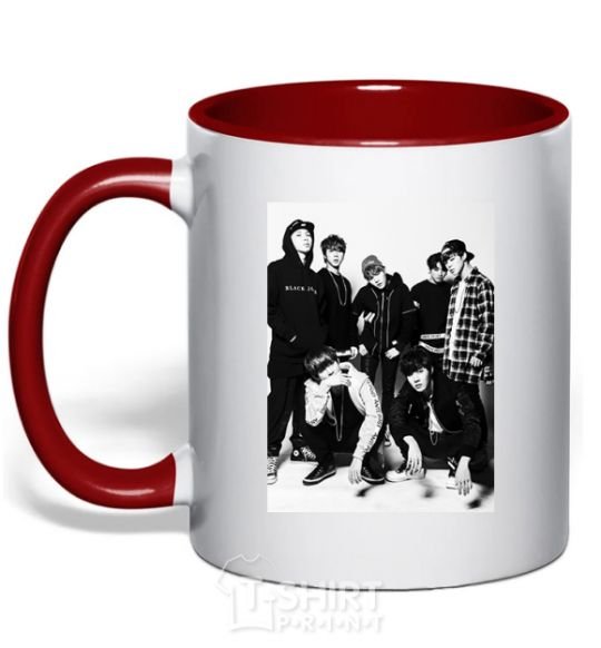 Mug with a colored handle Bangtan Boys black red фото