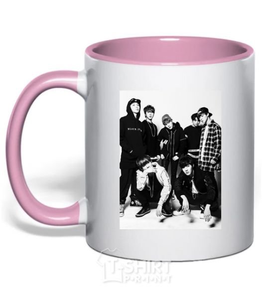 Mug with a colored handle Bangtan Boys black light-pink фото