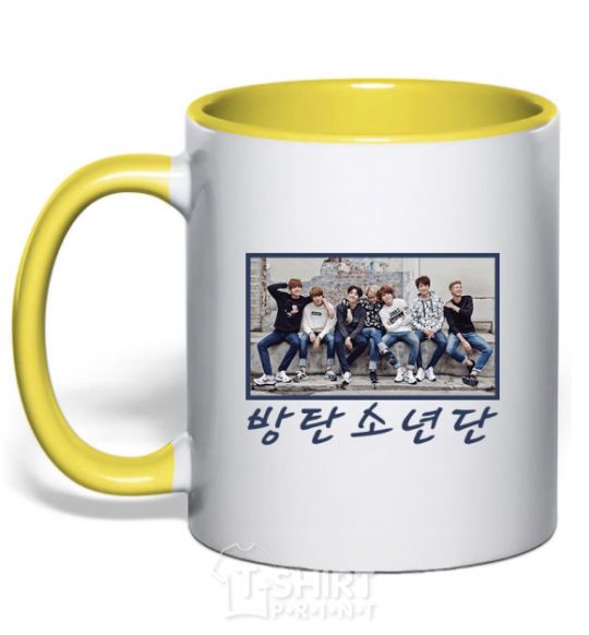 Mug with a colored handle Bangtan sonyeondan yellow фото