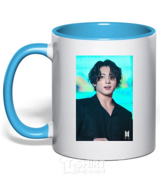 Mug with a colored handle Jongkook long hair sky-blue фото