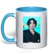 Mug with a colored handle Jongkook long hair sky-blue фото