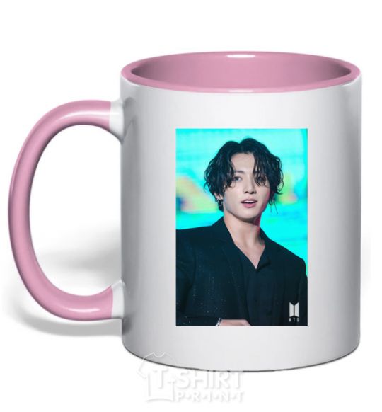 Mug with a colored handle Jongkook long hair light-pink фото