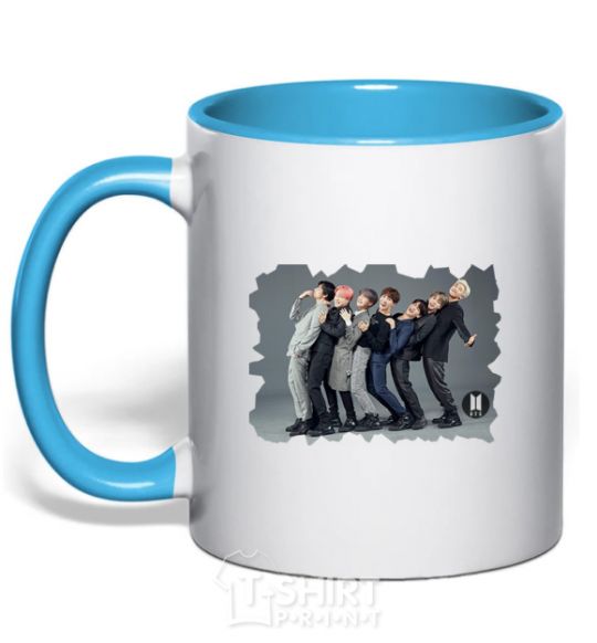 Mug with a colored handle Bangtan sky-blue фото