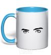 Mug with a colored handle Billie's eyes sky-blue фото