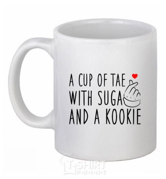 Ceramic mug A cup of Tae with Suga and a Kookie White фото