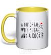 Mug with a colored handle A cup of Tae with Suga and a Kookie yellow фото