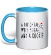 Mug with a colored handle A cup of Tae with Suga and a Kookie sky-blue фото