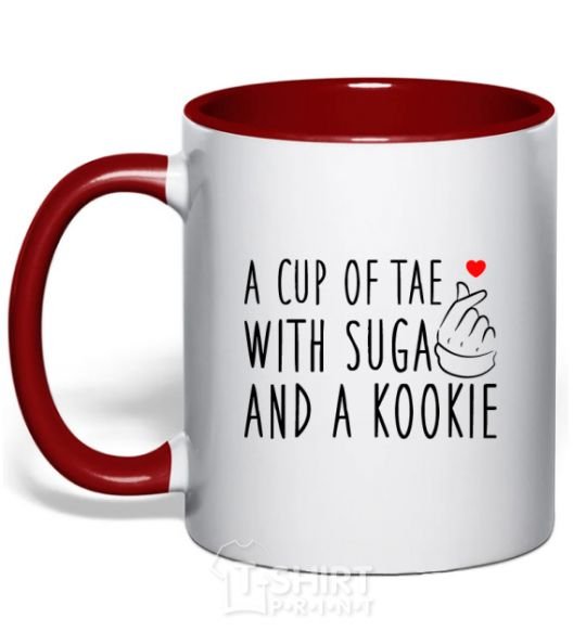 Mug with a colored handle A cup of Tae with Suga and a Kookie red фото