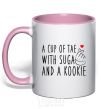 Mug with a colored handle A cup of Tae with Suga and a Kookie light-pink фото