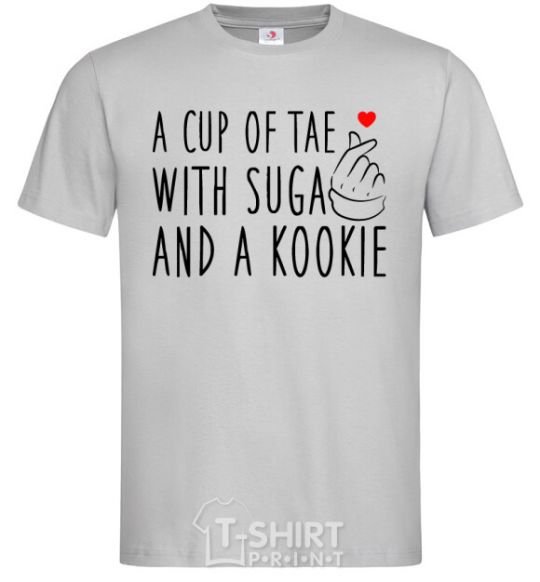 Men's T-Shirt A cup of Tae with Suga and a Kookie grey фото