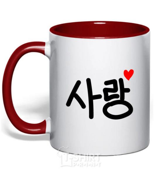 Mug with a colored handle Love Korean language red фото