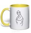 Mug with a colored handle Korean heart yellow фото