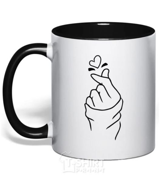 Mug with a colored handle Korean heart black фото