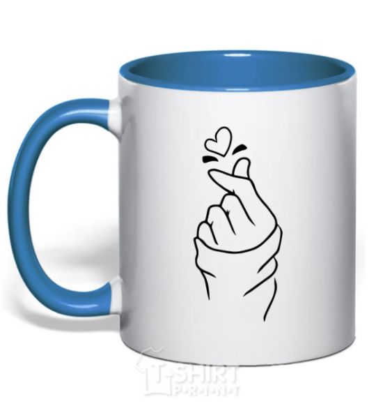 Mug with a colored handle Korean heart royal-blue фото