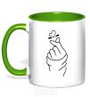 Mug with a colored handle Korean heart kelly-green фото