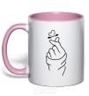 Mug with a colored handle Korean heart light-pink фото