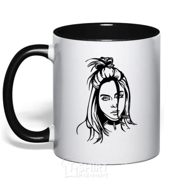 Чашка с цветной ручкой Billie Eilish portrait Черный фото