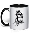 Mug with a colored handle Billie Eilish portrait black фото