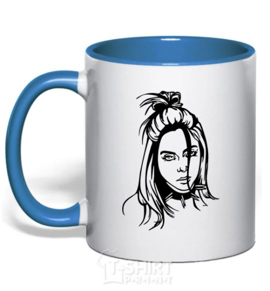 Чашка с цветной ручкой Billie Eilish portrait Ярко-синий фото