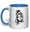 Mug with a colored handle Billie Eilish portrait royal-blue фото