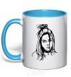 Mug with a colored handle Billie Eilish portrait sky-blue фото