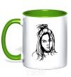 Mug with a colored handle Billie Eilish portrait kelly-green фото