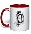 Mug with a colored handle Billie Eilish portrait red фото