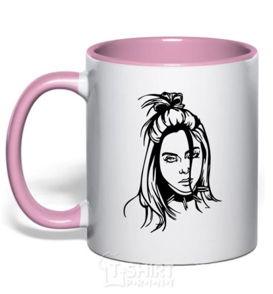 Чашка с цветной ручкой Billie Eilish portrait Нежно розовый фото