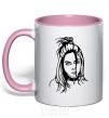 Mug with a colored handle Billie Eilish portrait light-pink фото