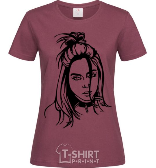 Women's T-shirt Billie Eilish portrait burgundy фото