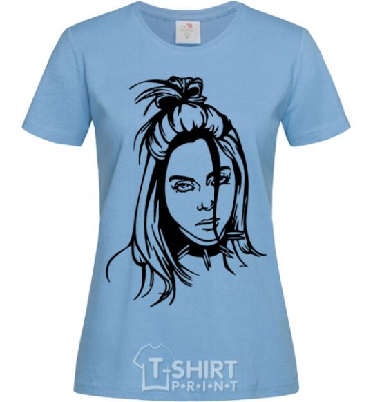 Women's T-shirt Billie Eilish portrait sky-blue фото