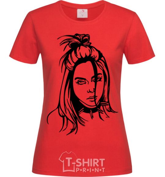 Women's T-shirt Billie Eilish portrait red фото