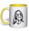 Mug with a colored handle Billie Eilish black yellow фото