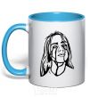 Mug with a colored handle Billie Eilish black sky-blue фото