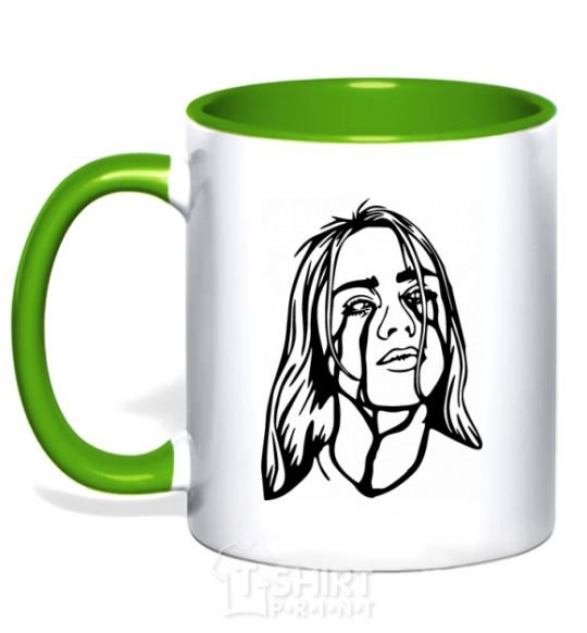 Mug with a colored handle Billie Eilish black kelly-green фото