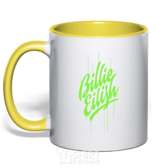 Mug with a colored handle Billie Eilish green yellow фото