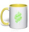 Mug with a colored handle Billie Eilish green yellow фото