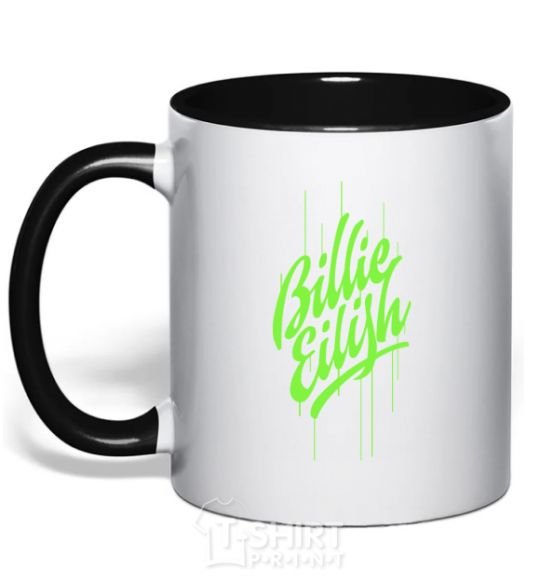 Mug with a colored handle Billie Eilish green black фото