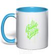 Mug with a colored handle Billie Eilish green sky-blue фото