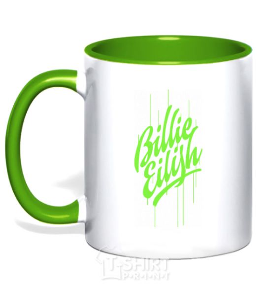 Mug with a colored handle Billie Eilish green kelly-green фото