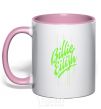 Mug with a colored handle Billie Eilish green light-pink фото