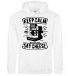 Men`s hoodie Keep Calm And Say Cheese White фото